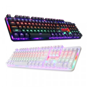 COX CK420 교체축 레인보우 LED 게이밍 기계식 키보드 (블랙, 갈축)